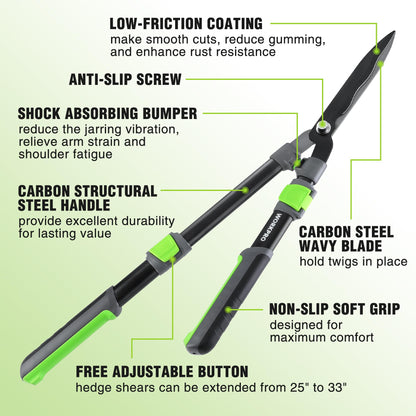 WORKPRO Extendable Hedge Shears, 25"-33" Manual Hedge Clippers, Professional Bush Cutter, Gardening Pruners Scissors, Hedge Trimmers, Shears Gardening Tools for Pruning Borders & Shrubs
