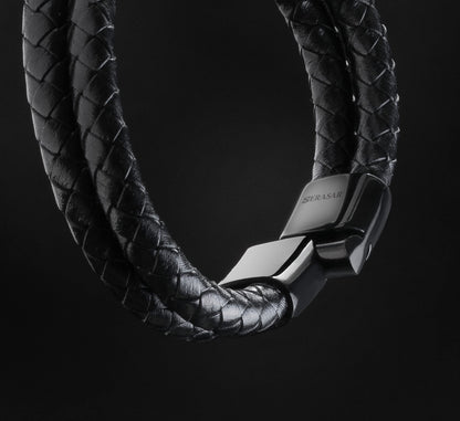 SERASAR 8″ Black Leather Bracelets for Men Mens Cowhide Gift Box Braided Bracelet Stainless Steel Jewelry Wrist Band Cuff Wrap Rope Bangle Dad Man Pulseras para Hombres Cuero Regalo
