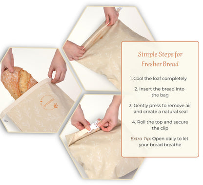 Beeswax Bread Bag for Homemade Bread & Beeswax Wrap Set, 2 XL Sourdough Bread Bags + 2 Beeswax Wraps for Food | Keep Bread Fresh, Breathable, Reusable & Less Waste Storage for Home Bakers (Beige)
