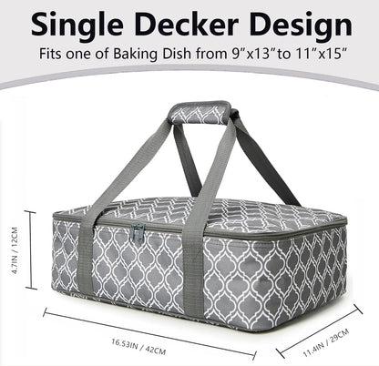 Skiennix Insulated Casserole Carrier Bag - Portable Food Transport Tote for 9x13" Dishes | Silver Gray
