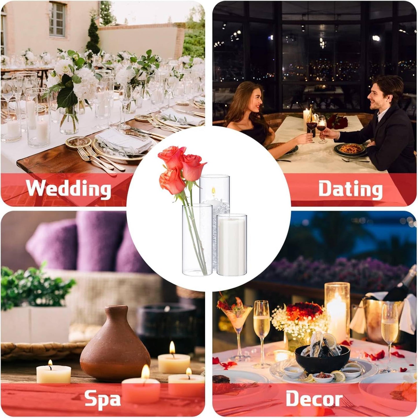 Didaey 36 Pcs Thin Cylinder Vases Set for Centerpieces 2.5'' Diameter 2mm Thickness Clear Glass Vase Hurricane Floating Candle Holder for Wedding Table Decoration (2.5'' X 5'',6'',8'')