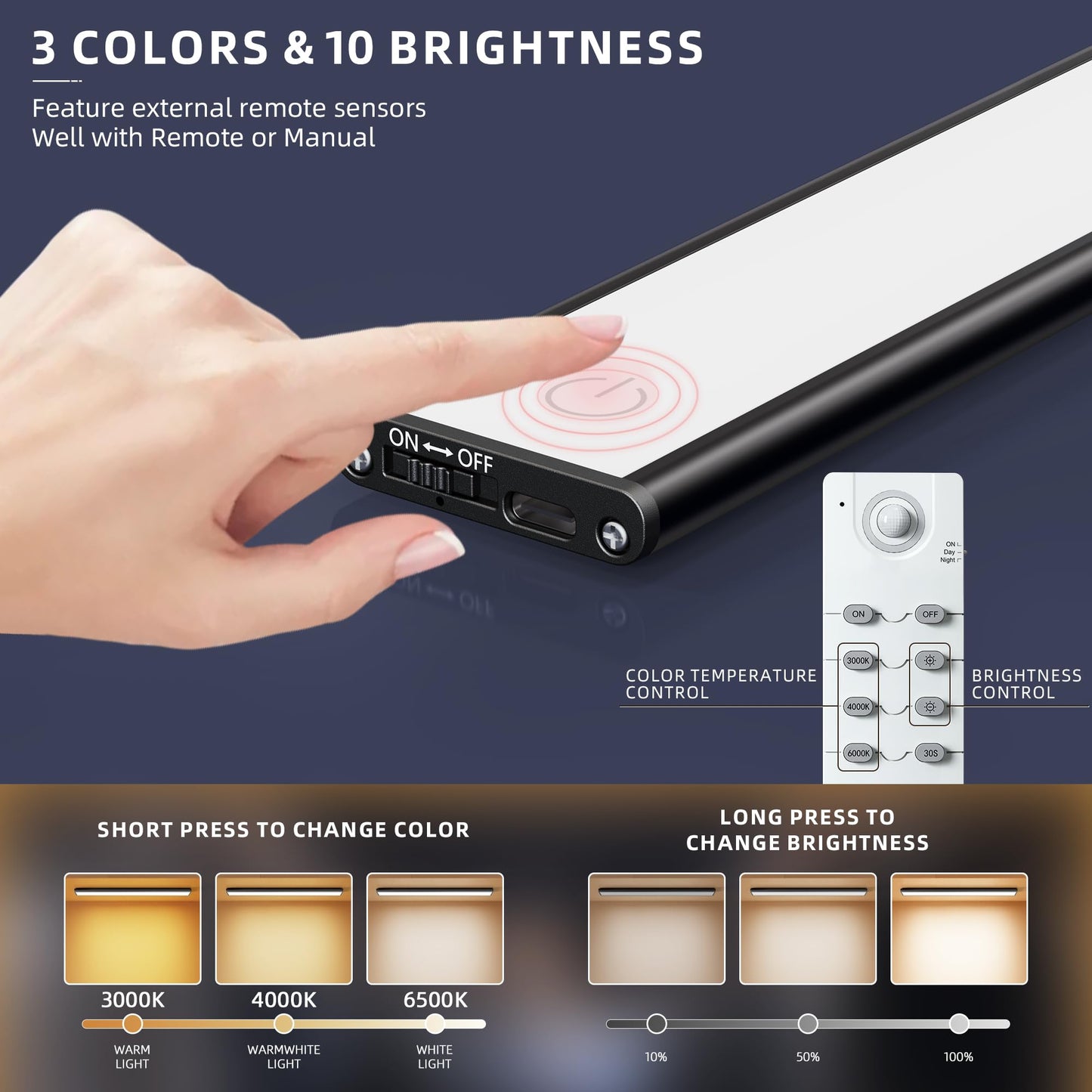 Under Cabinet Lighting,276 LED Wireless Motion Sensor Light Indoor, Rechargeable Closet Lights Battery Operated,Dimmable & 3 Color Temps,Magnetic Under Counter Lights for Kitchen, Closet (80CM,3Pack)