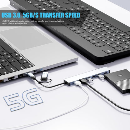 PANPEO Aluminum 7 in 1 USB C & USB Hub with USB 3.0, USB 2.0 Ports for PC/Laptops/MacBook Pro/Air/iMac/iPad and More Devices