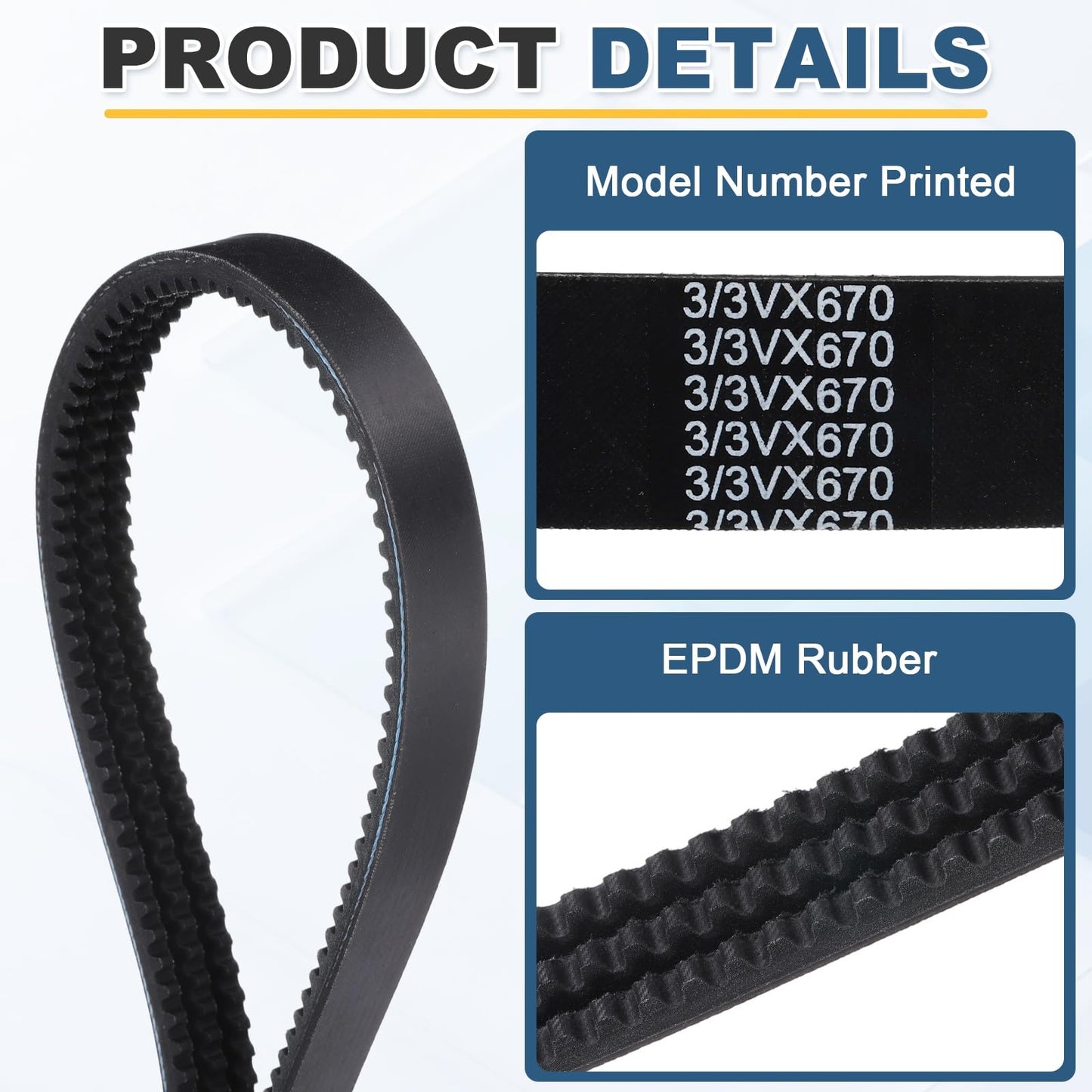 uxcell 3/3VX670 EPDM V-Belt, 3 Banded, Cogged Industrial V Belt 67" Outside Circumference x 1.14" Width x 0.39" Thickness