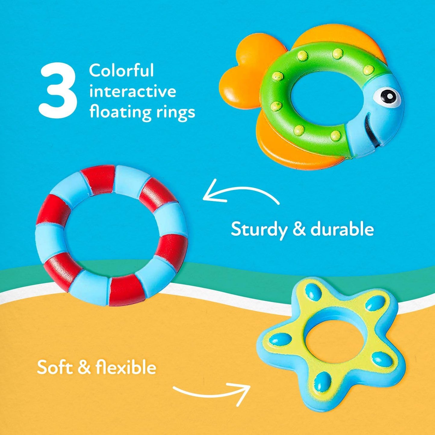 Nuby Floating Octopus Toy with 3 Hoopla Rings - Baby Bath Toy for Boys and Girls - 18+ Months - Purple (Pack of 1)