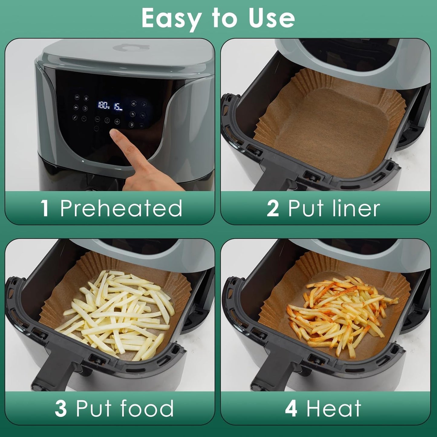 Air Fryer Paper Liners, 200pcs Air Fryer Liners Disposable, 8" Square Baking Liner for 5-8 qt Airfryer Basket, Non-stick and Oil Proof Parchment Paper for Oven, Pans & Baking