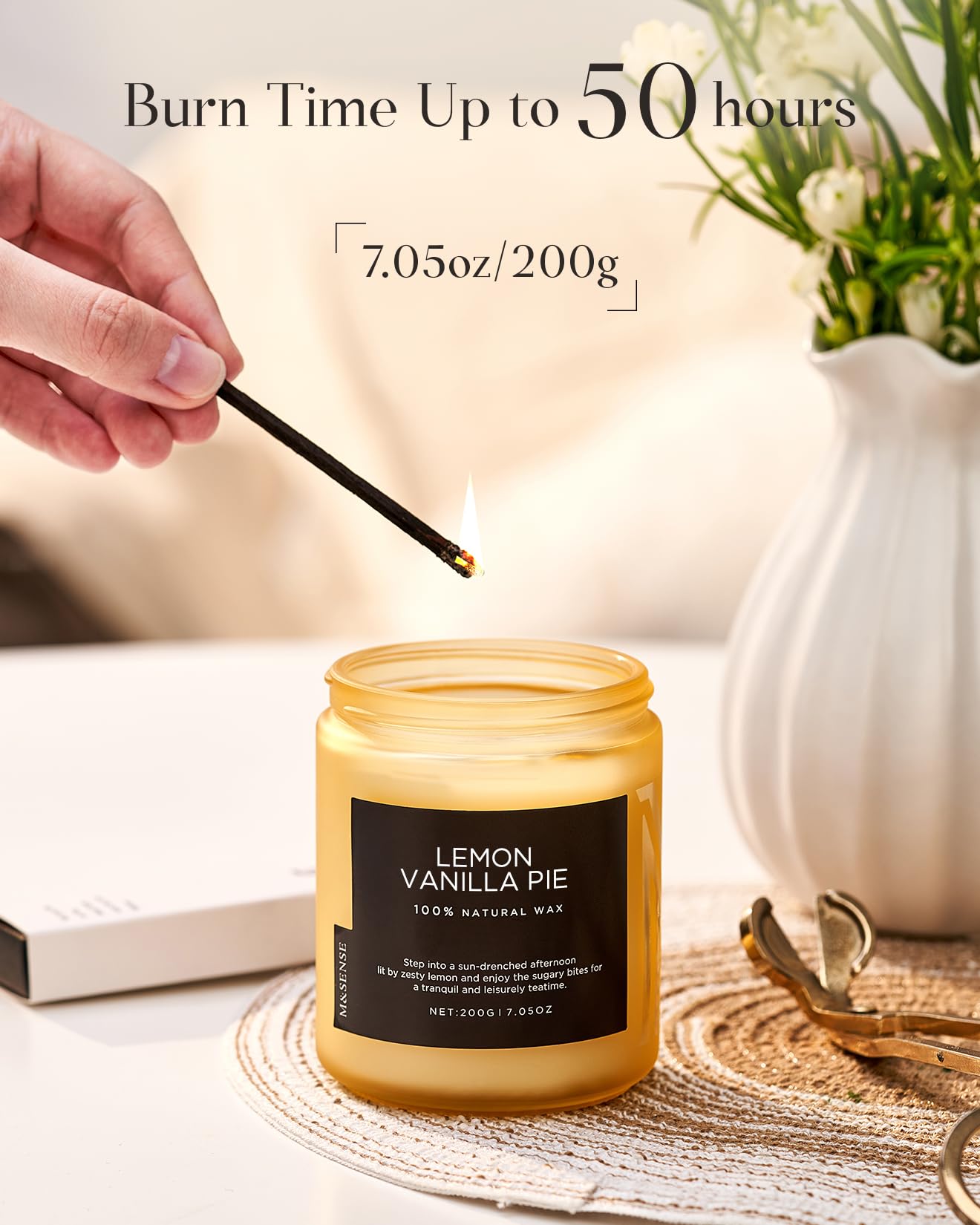 M&SENSE Lemon Vanilla Scented Candles for Home, 7.05oz Natural Soy Wax, 50 Hours Non Toxic Clean Burning, Citrus Smelling Gifts for Relaxation Stress Relief, Home Candle for Women Men