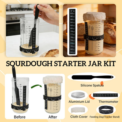 Loft & Grove Sourdough Starter Kit – Complete Bread Baking Kit with 9” Banneton Proofing Basket, 34oz Starter Jar with Feeding Tracker, Dough Whisk, Bread Lame – Beginner Sourdough Baking Supplies