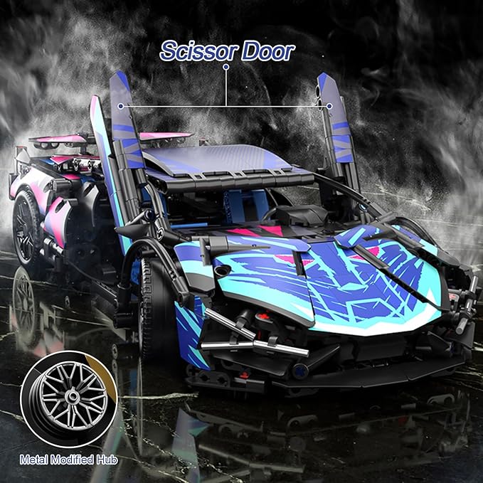Sport Race Car Building Block Sets for Adults BoysRacing Supercar Toys Kits with LED Lights Collectible 1:14 MOC Model Construction Birthday Gifts for Teens Age 8-12 12-1614 14+(1314 PCS)