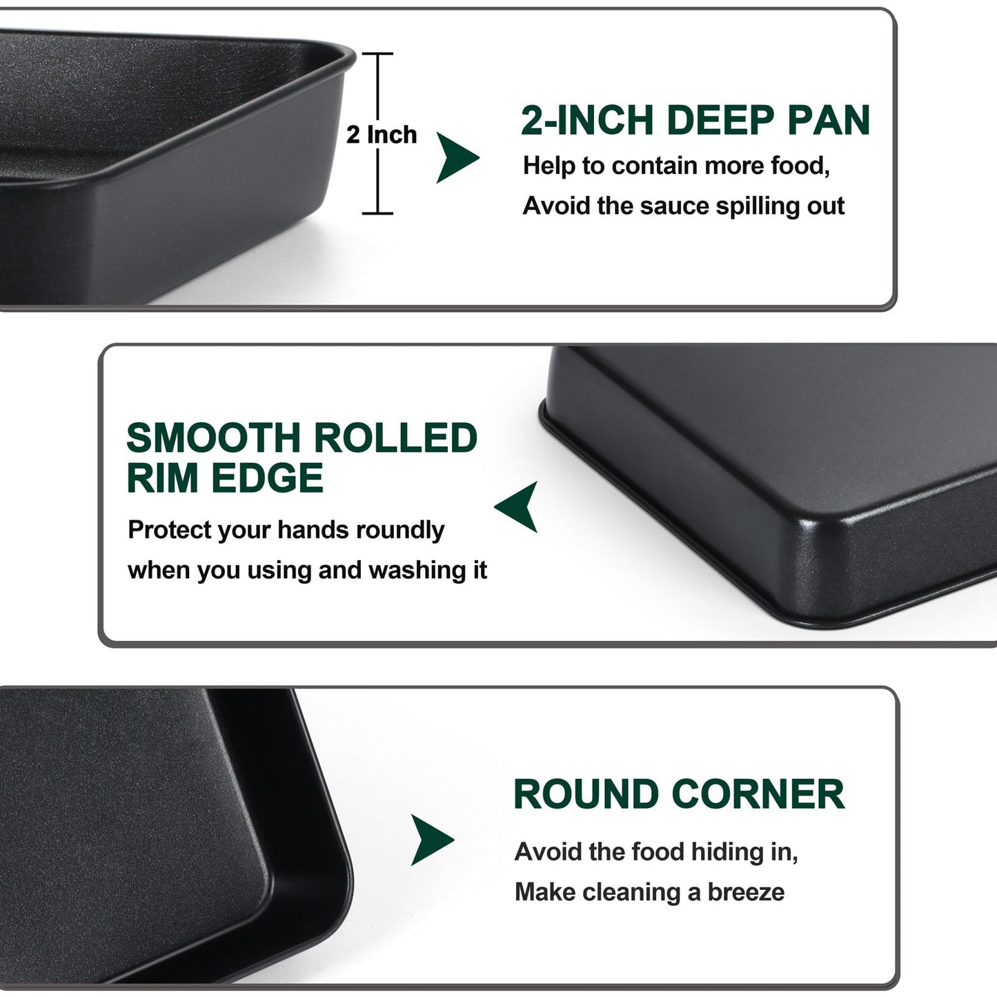 P&P CHEF Toaster Oven Pan with Lid, Nonstick Cake Lasagna Pan Rectangular Tray for Baking Roasting Storing, Stainless Steel Core & Plastic Cover, Oven & Freezer Safe, (9.4 Inch, 2Pcs)