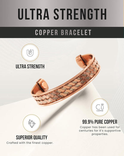 Touchstone Copper Bracelets | Gift for Men Women |Adjustable 100% Pure Solid Real Magnetic Jewelry | Handmade Bracelet Set Combo | Rope Braided Tibetan Bangles. Set of 3 Different Designs