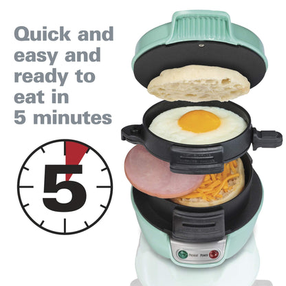 Hamilton Beach Breakfast Sandwich Maker with Egg Cooker Ring, Customize Ingredients, Perfect for English Muffins, Croissants, Mini Waffles, Perfect White Elephant Gifts, Coral (25483)