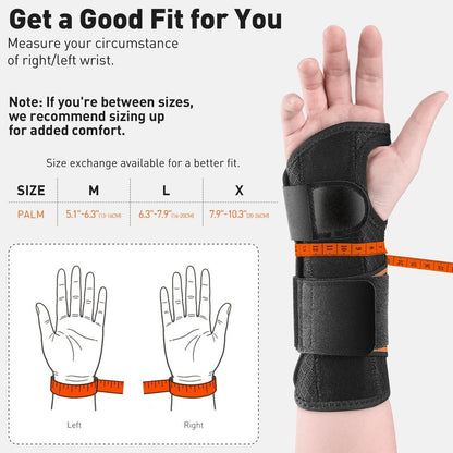 Kneopms Carpal Tunnel Wrist Brace Night Support Fit Right Hand for Work, Pain Relief Wrist Splint for Tendonitis, Sprain, Strain, Rigid Hand Brace for Arthritis for Women and Men (Black, XL, Left)
