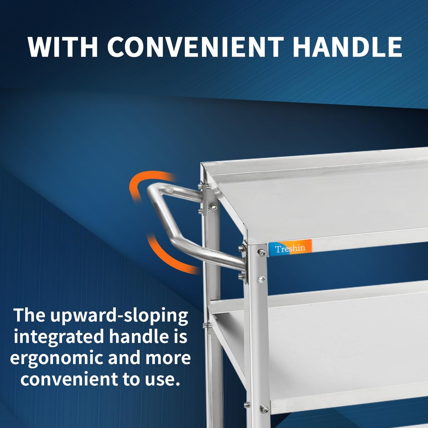 Treshin 3 Tier Stainless Steel Utility Cart, 16.73" W x 27.76" L x 31.61" H Commercial Heavy Duty Metal Food Service Trolley Rolling with Handle for Kitchen Home Restaurant Hospital Lab and Hotel
