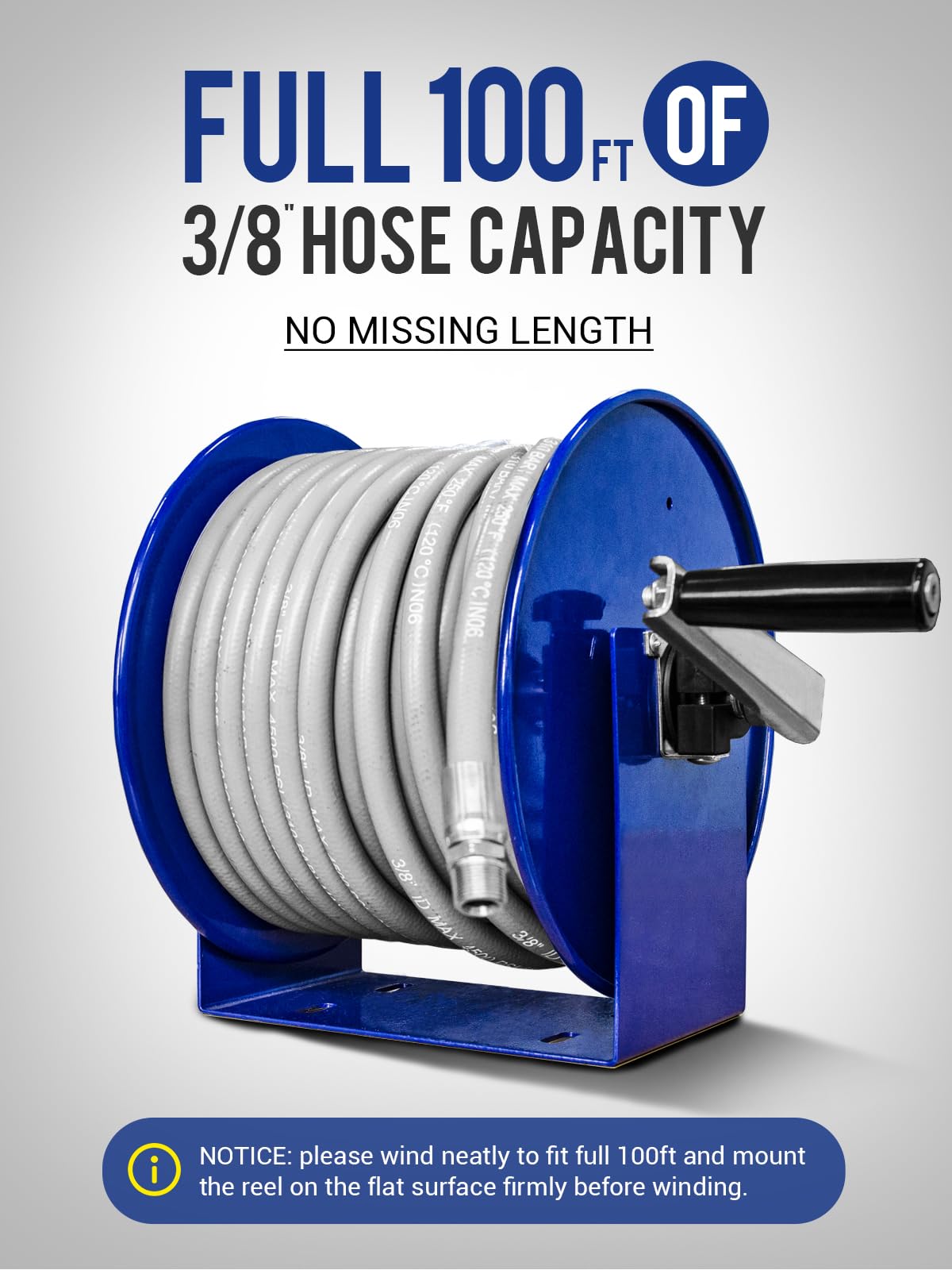 MEKOH Pressure Washer Hose Reel 100FTx3/8”, 200FTx1/4” Manual Power Washer Hose Reel with M22 14mm Fitting,4500PSI Heavy Duty Hose Reel for Water,High Pressure Metal Reel with Wall/Van/Trailer Mount