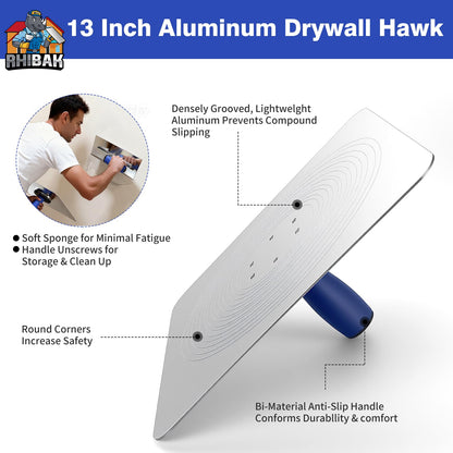 Rhibak Drywall Hand Tools Kit, Drywall Knife Set with Putty Knives, Taping Knives, Aluminum Hawk, Mud Pan, Flat Finishing Trowel, Multi-Fuctional Paniter Scraper