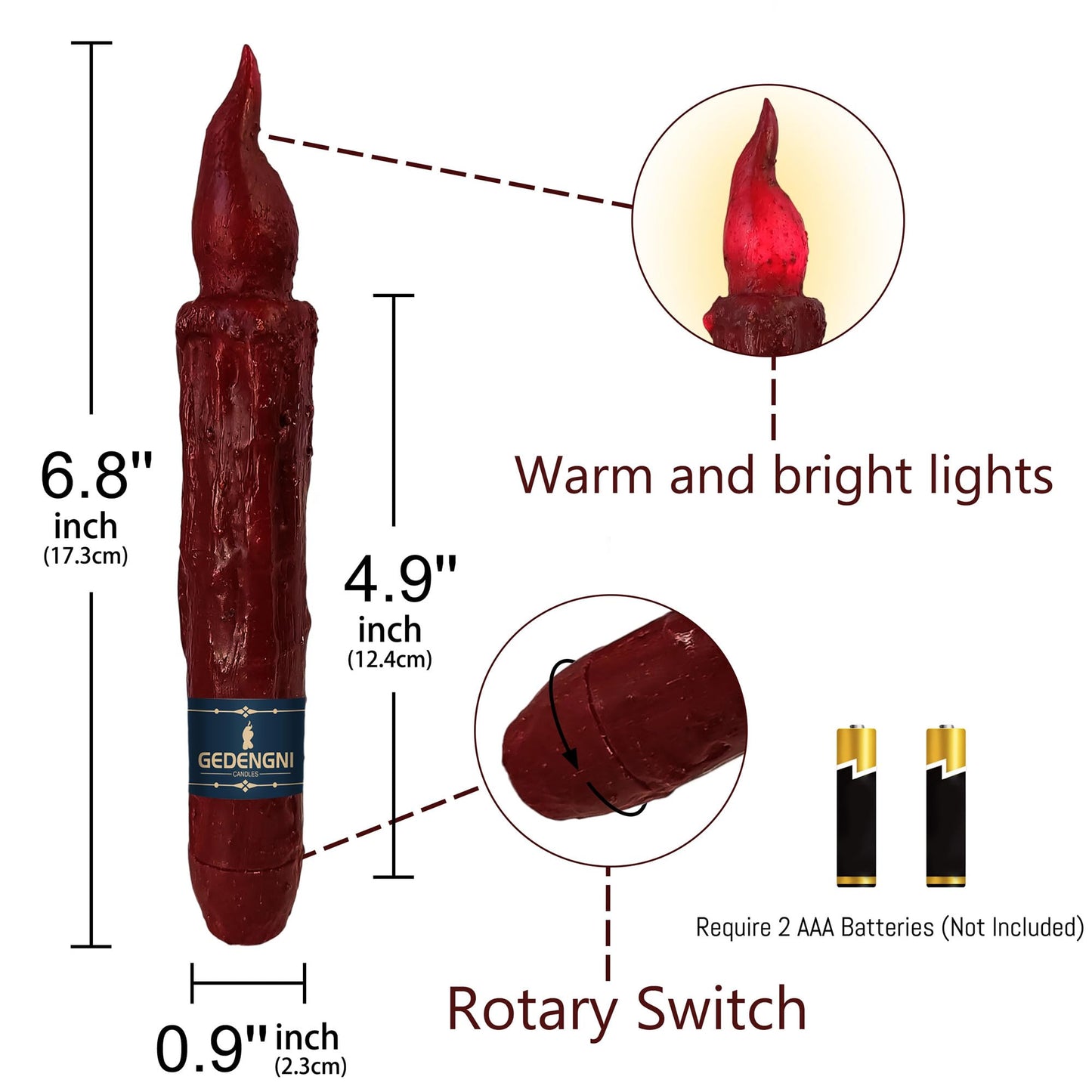 Gedengni Magical Candlesticks Flameless Taper Candle, 2pcs Red LED Tapered Candles Remote Dipped Candle 6inch Battery Chandelier for Enchanting Weddings and Harry Potter Inspired Vigils(LW4P-RE)
