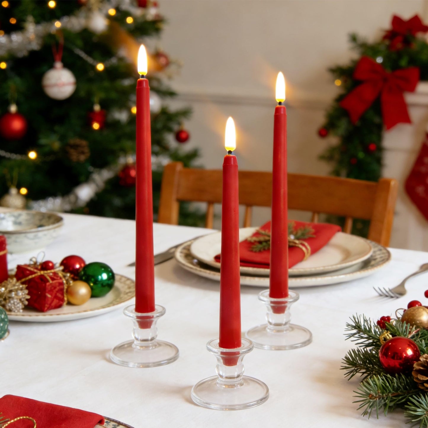 Ni-JASW Red Flameless Taper Candles with Remote, Battery Powered LED Candlesticks Flickering Set of 4