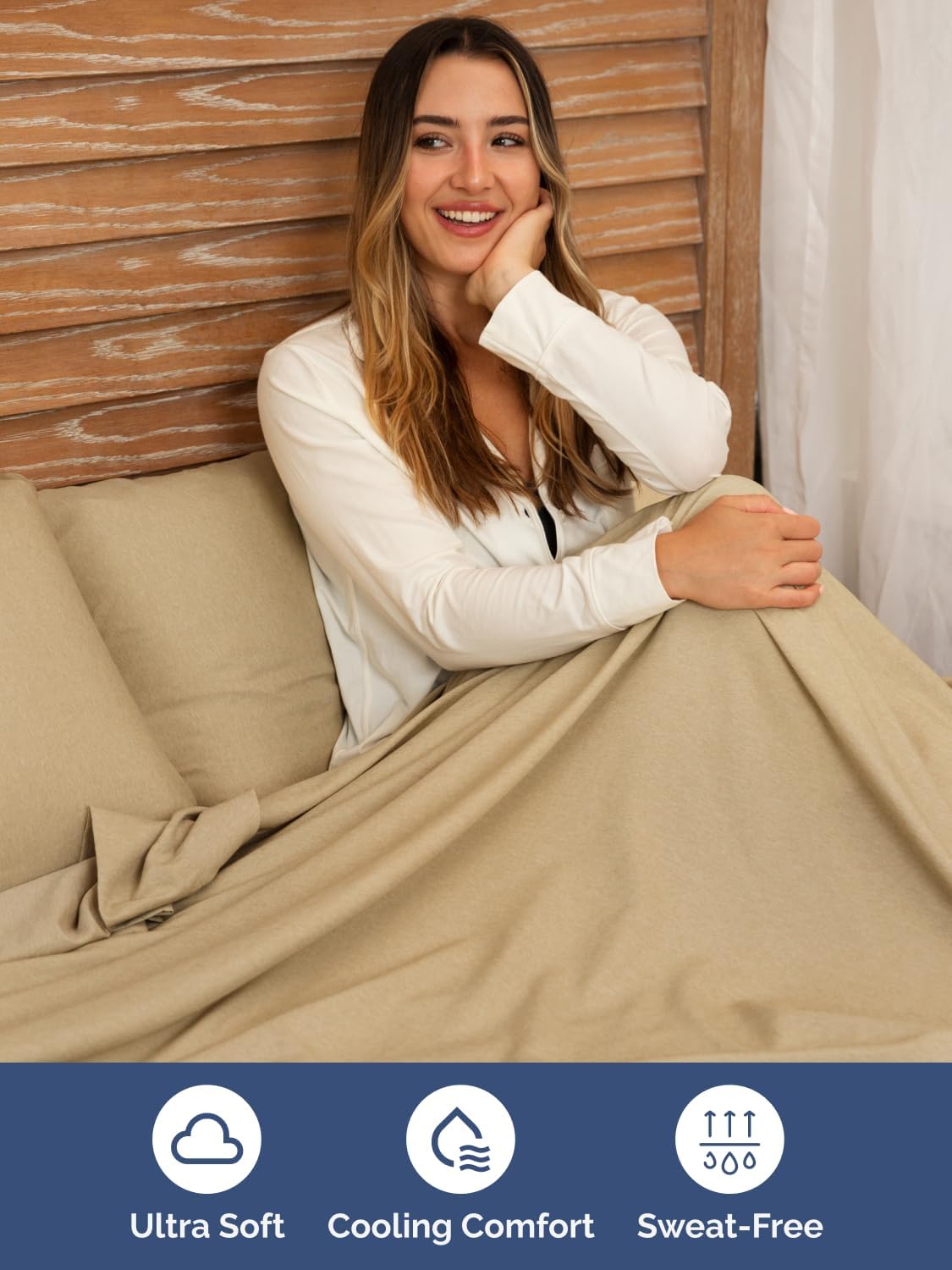 Skiennix Extra Deep Split King Sheet Set - 7 Piece Breathable Cooling Bedding - Luxury Soft Wrinkle-Free Heathered Tan