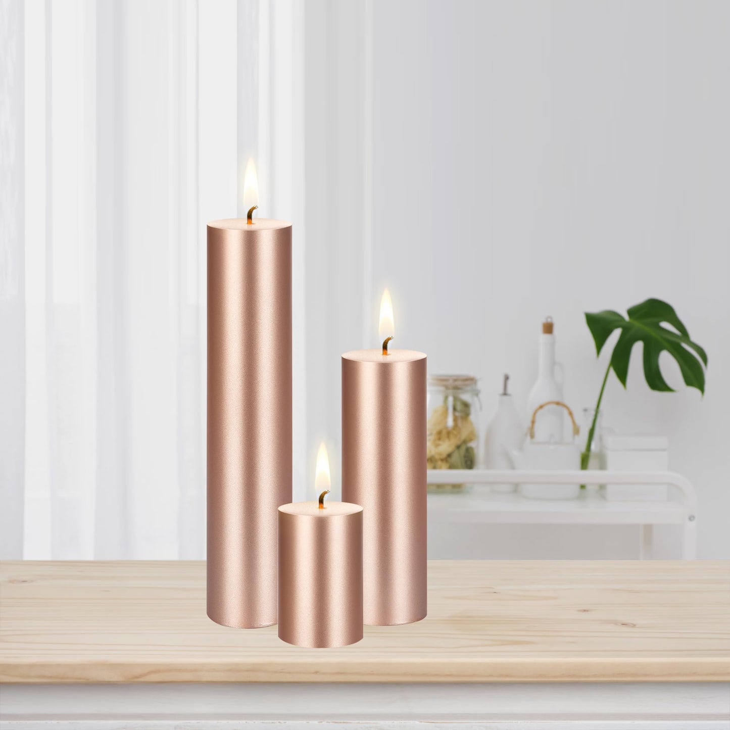 Mega Candles 3 pcs Unscented Solid Rose Gold Pillar Candles, Hand Poured Premium Wax Candle 2 Inch x 6 Inch, Home Décor, Spas, Weddings, Occasions, Party, Centerpieces, Holidays, Vigils, Prayers