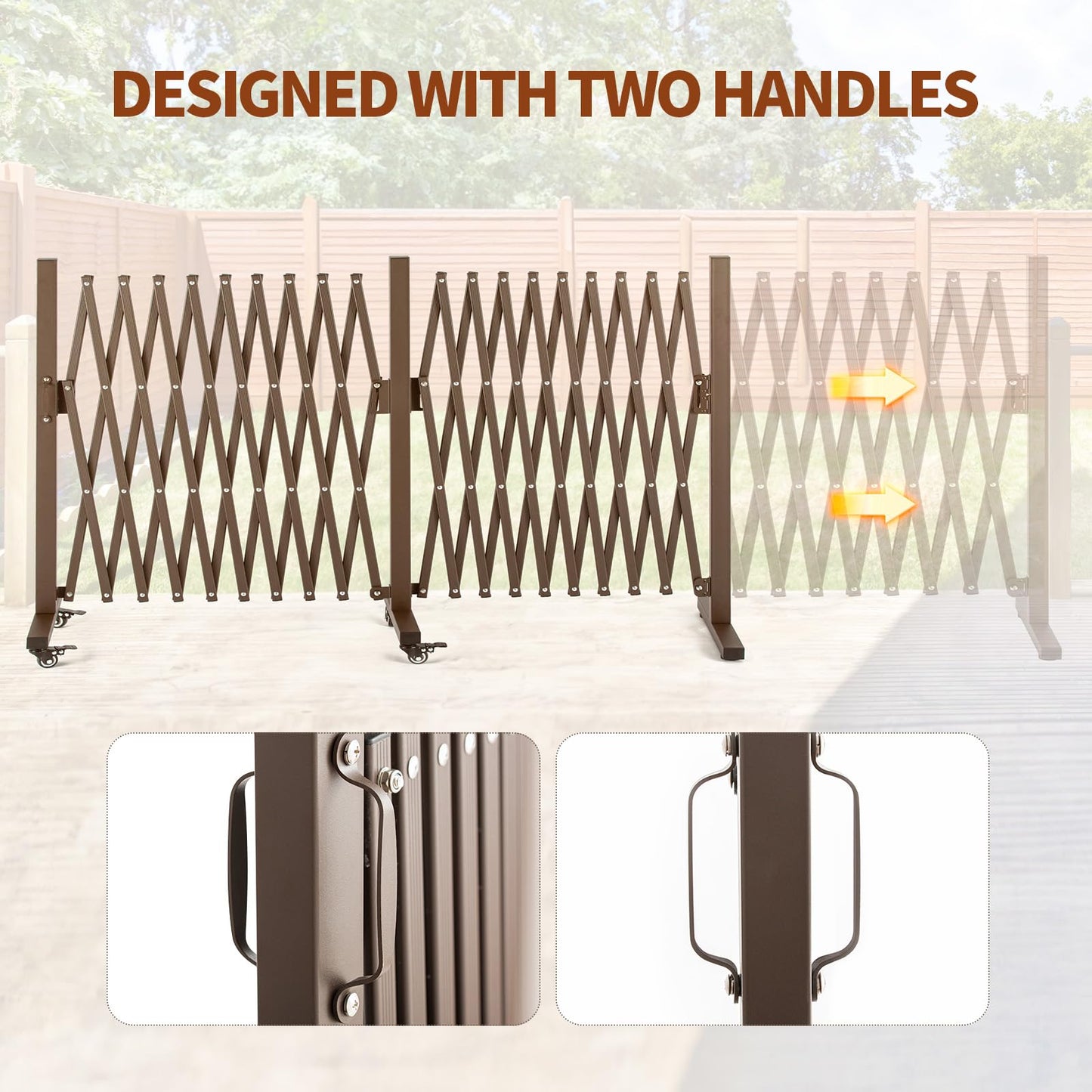 TECSPACE Aluminum Expandable Garden Fence, Portable Barricade Gate with Casters, Expansion Size 201×15.2×40.6 inches, Adjustable Flexible Fence Mobile Barricade Safety Barrier