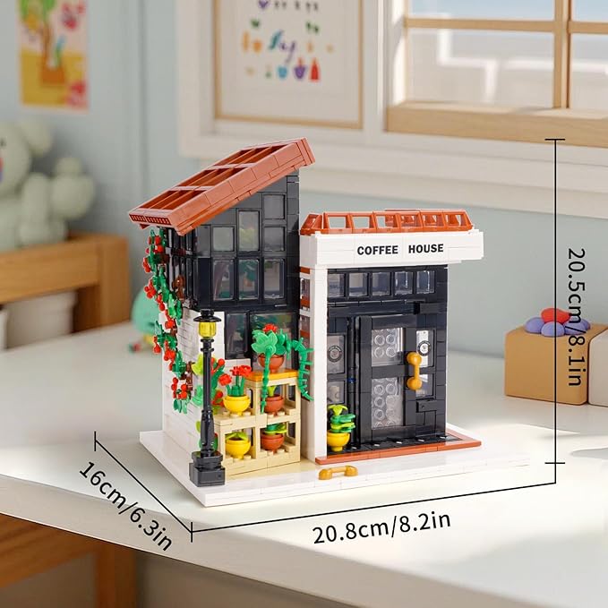 City Coffee House Building Blocks Set Openable Architecture Model Building Blocks Street View Modern Building Construction Toy 1512 PCS