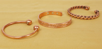 Touchstone copper bracelets | gift for men women |adjustable 100% pure solid real magnetic jewelry | handmade bracelet set combo | rope braided tibetan bangles. Set of 3 different designs