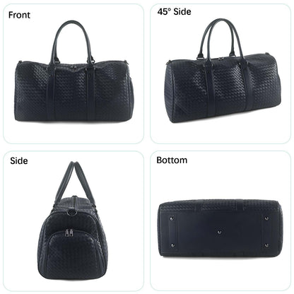 Handwoven Travel Bag with Wet Dry Separation and Shoe Compartment, Large Open Weekender Bags Lightweight Duffel for Women, Beach Tote Gym Bag Carry On (Navy Blue)