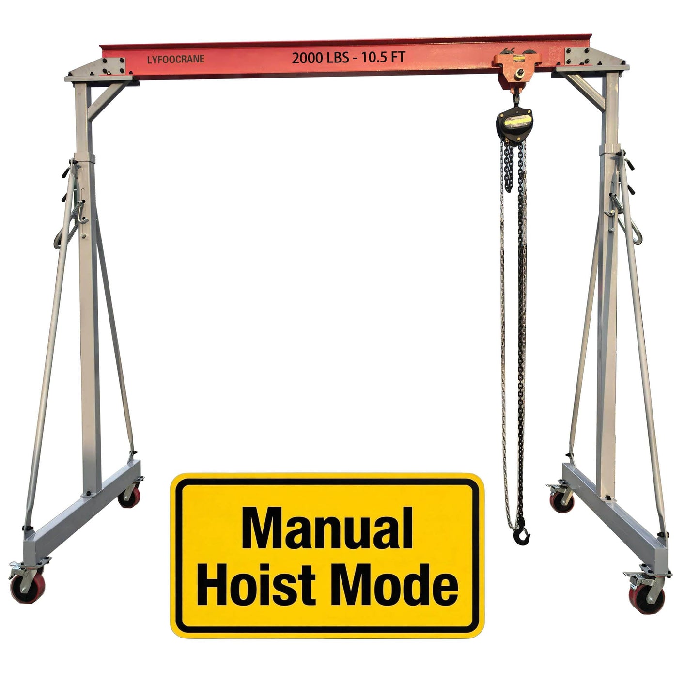 Electrical Gantry Crane 2000 LBS - 10.5 FT Wide, Adjustable Crane 1T with Electrical Hoist, Manual Hoist, Garage Crane 1T with Manual Hoist, Trolley, Scale, Sling, Shackle, Hook (10.5 FT Width)