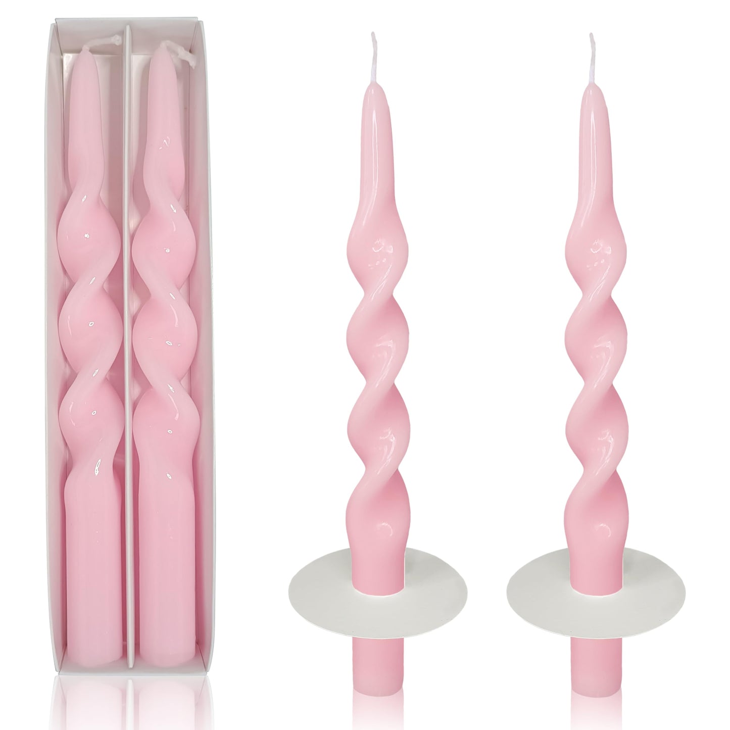 XINAOBAOLUO Spiral Taper Candles Twisted Candlesticks Tall Pink Odorless Candle Sticks with Candle Drip Tray for Home Decoration Holiday Wedding Party