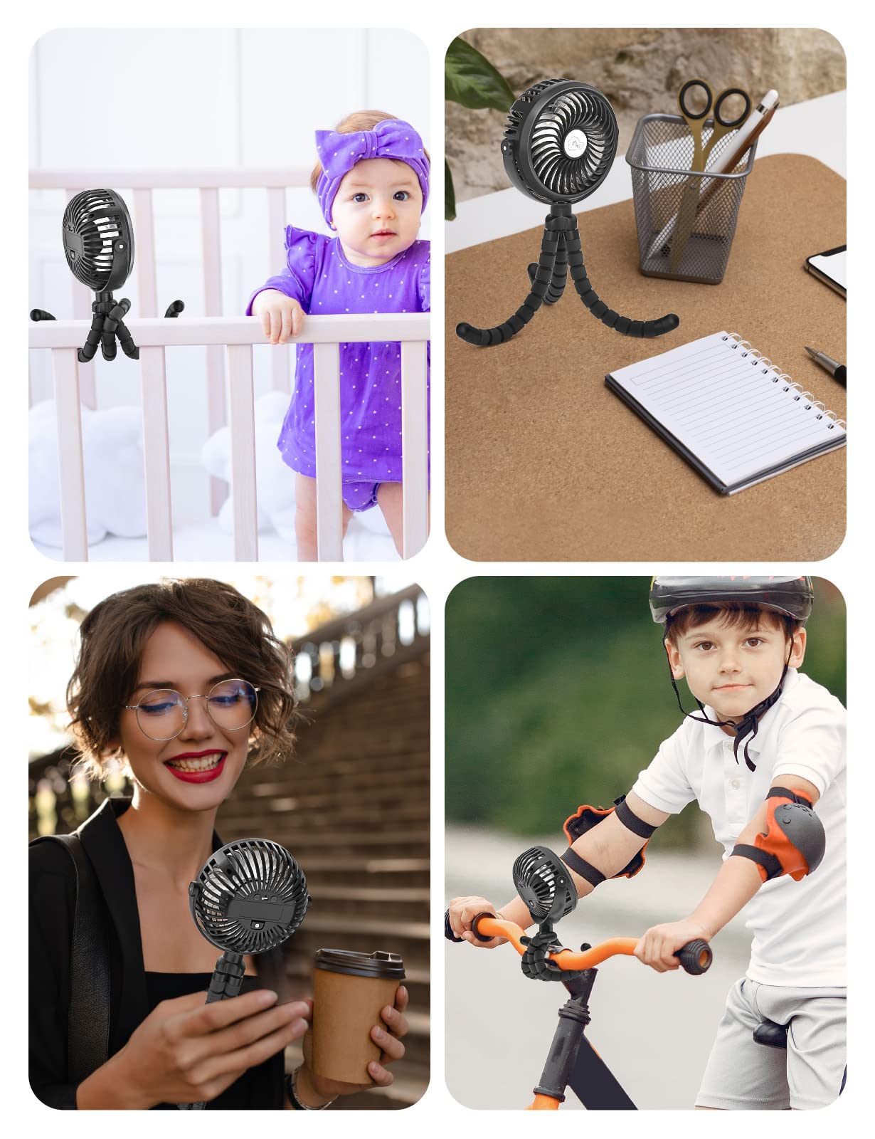 neofeel Baby Stroller fan, 12hrs Battery Rechargeable Fan, Portable Fan with Flexible & Windable Tripod, 3 Speeds and LED Lighting Available…