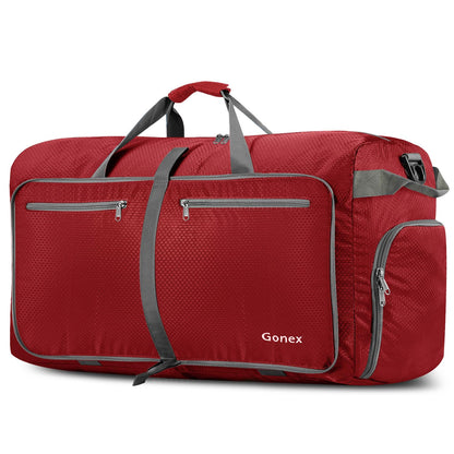 Gonex 100L Large Foldable Travel Duffle Bag with Shoes Compartment, Packable Lightweight Water Repellent Duffel Bag for Camping Gym Weekender Bag Red
