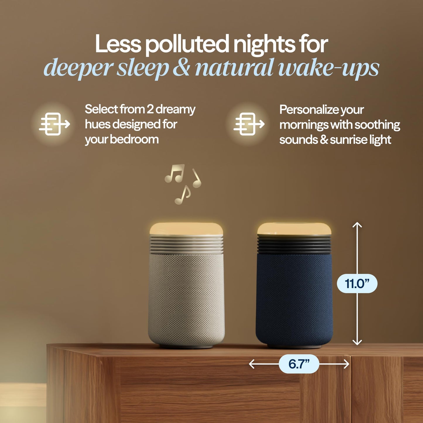 BLUEAIR Purifier for Bedroom - Mini Restful - Sunrise Clock with HEPASilent Filtration and Wake Up Light - Cleans Air and Supports Circadian Rhythm - USB-C and App Connectivity