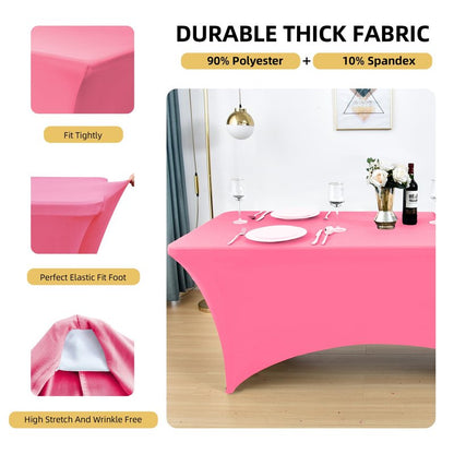 ZarzaaSik 2-Pack 8ft Spandex Table Covers for Rectangle Folding Tables - Washable Elastic Tablecloth - Ultimate Fitted Table Protector for Birthday Parties, Trade Shows, Banquet