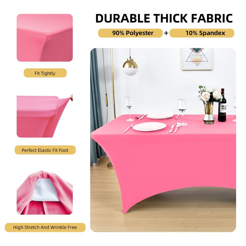 ZarzaaSik 6-Pack 8ft Spandex Table Covers for Rectangle Folding Tables - Washable Elastic Tablecloth - Ultimate Fitted Table Protector for Birthday Parties, Trade Shows, Banquet