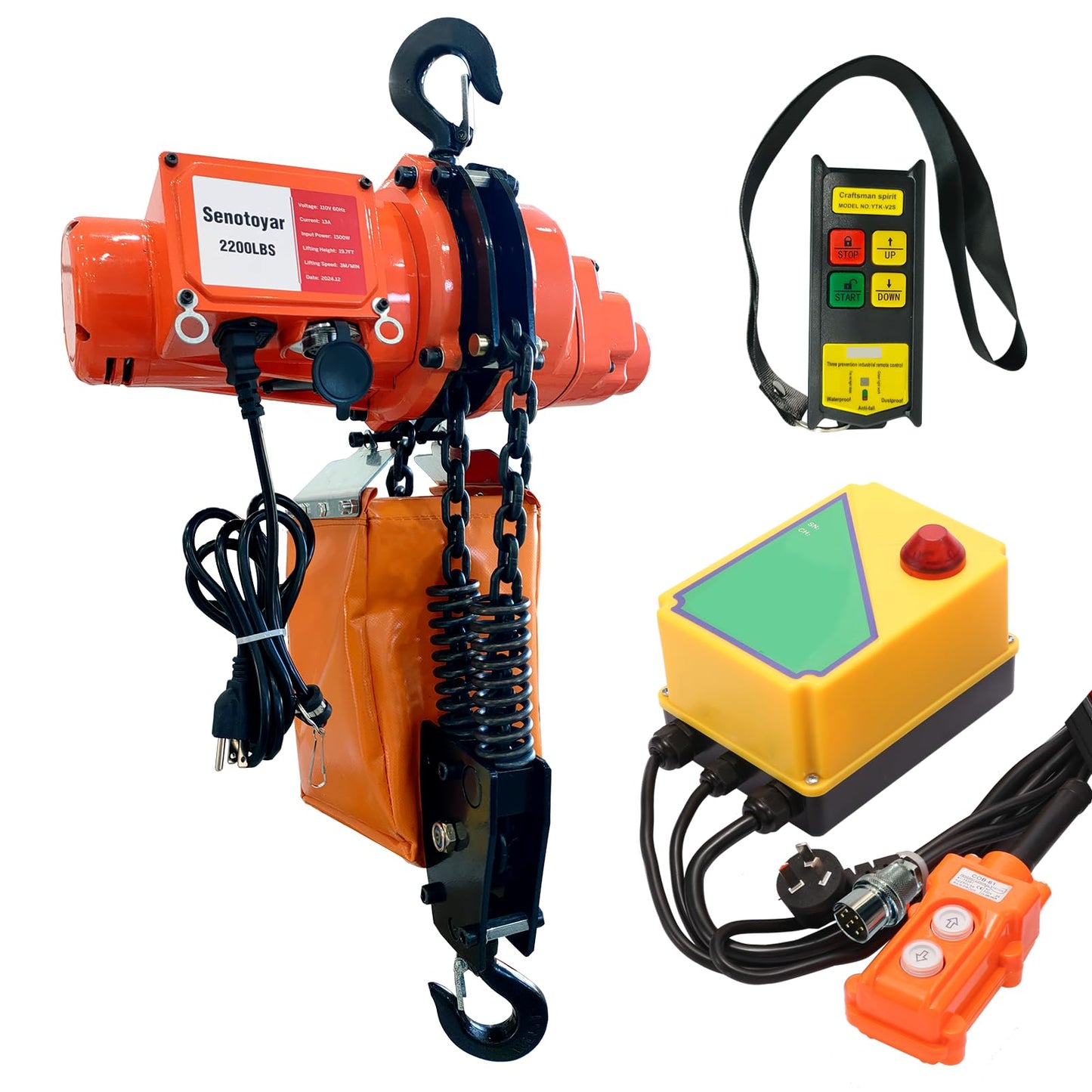 Electric Chain Hoist 2 in 1,2200 lbs Load Capacity,20 ft Lifting Height,120V Single Phase Overhead Crane with 328 ft Wireless & 15 ft Wired Remote Control, Ideal for Garage,Shop,and Home Use