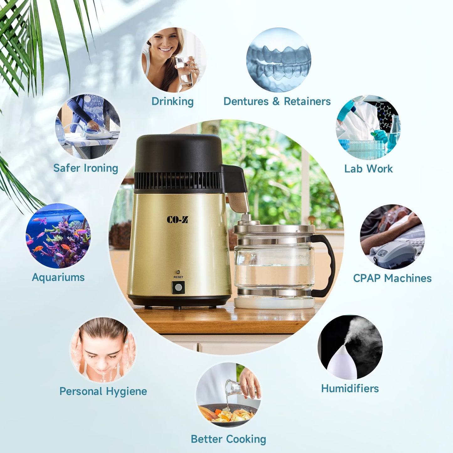 CO-Z Water Distiller, Stainless Steel Distilling Pure Water Machine for Home Countertop Table Desktop, 4L Distilled Water Making Machine, 4 Liter Water Purifier to Make Clean Water for Home