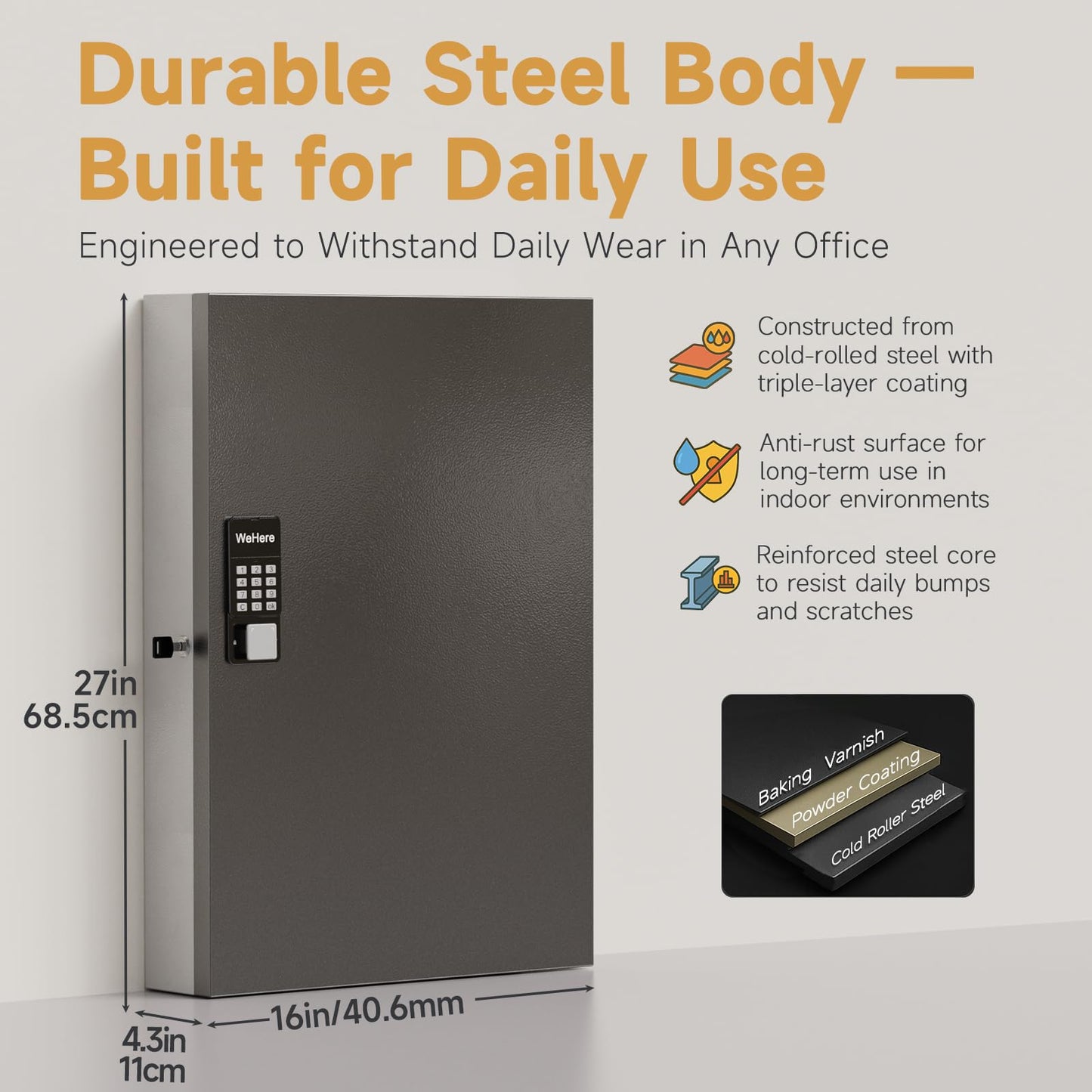 DiDiHer192-Key Smart Key Lock Box with Key Management App(Track Key Borrow/Return), Keypad, Bluetooth & WiFi Unlock (Sold Separately), Wall-Mount Commercial Key Cabinet for School, Rental, Office