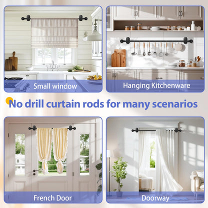 Curtain Rods No Drilling for Windows 32 to 45 Inch:No Drill Small Silver Curtain Rod with Adhesive Brackets for Bedroom,5/8" Apartment Renter Friendly Adjustable Drapery Rods Easy Install
