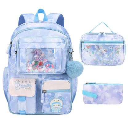 Youngsing Girls Backpack Set 3 IN 1,Cute Rainbow Kids Backpack with Insulated Lunch Box Pen Case Set Student School Bag(Pink-3 pieces set)
