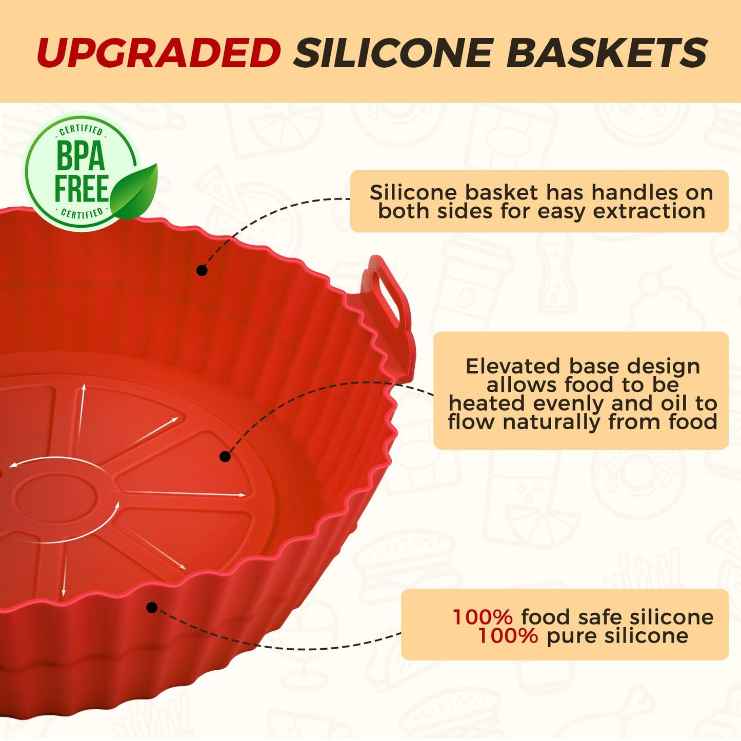 Buauty 3 Pack Air Fryer Silicone Liners 8inch Air Fryer Silicone Pot Reusable Food Grade Silicone Airfryer Liners Baking Basket Accessories Replacement of Flammable Disposable Parchment Paper