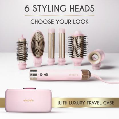 ELLA BELLA® 6 in 1 Professional Hot Air Styler • Powerful Hair Dryer & Straightener Set • Styling Without Heat Damage • Fast Drying Curling Volumizing Straightening • Includes Protective Travel Case