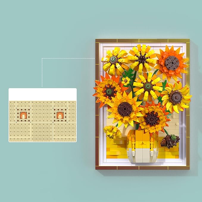 Sunflower Building Set - 3D Wall Art Frame with Wall-Hanging or Tabletop Modes Artificial Flower Botanical Collection Spring Floral Gifts for Girl Aged 14+ 1011PCS