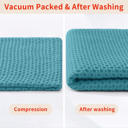 Homaxy 100% Cotton Waffle Weave Kitchen Dish Cloths, Ultra Soft Absorbent Quick Drying Dish Towels, 12 x 12 Inches, 12-Pack, Lake Blue