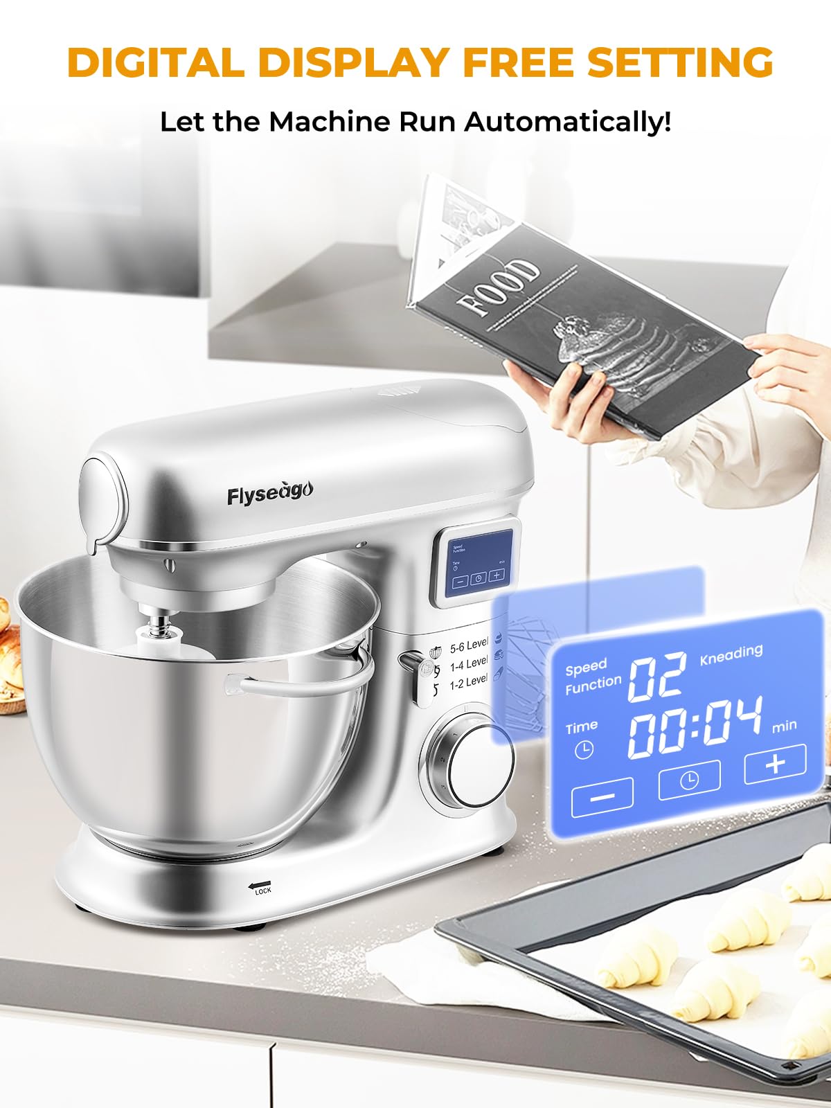 Flyseago Stand Mixer 8-IN-1 8.5 Qt 2000W Multifunctional Fermentation Electric Kitchen Mixer 6 Speed Tilt-Head with Stainless Steel Bowl, 1.5L Glass Jar Meat Grinder Dough Hook Whisk Pasta Attachment