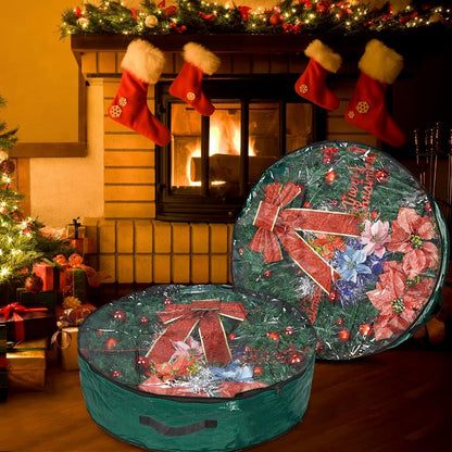 Propik Christmas Wreath Storage Bag - 36-Inch Tear-Resistant Holiday Container with Clear Window | 2 Pack, Green