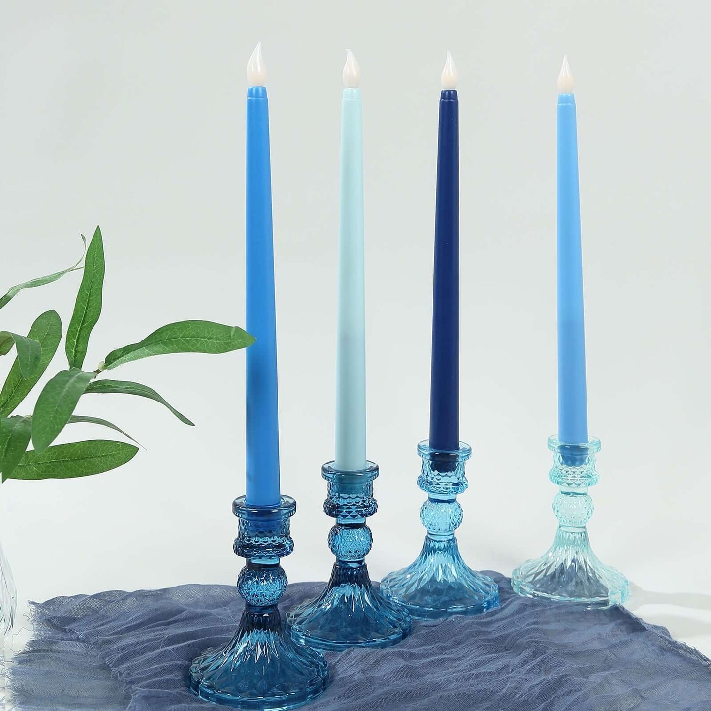 Efavormart 8 Pack Mixed Blue Flameless LED Taper Candles, 11" Flickering Battery Operated Candles for Birthday Party, Boy Baby Shower & Event Decor