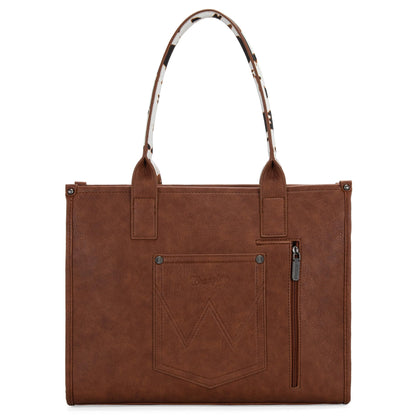 Montana West × Wrangler Vintage Satchel Tote Handbag Western Cow Print Purse for Women Top Handle Large Work Tote Bag WG-HB-102G-8119-BR
