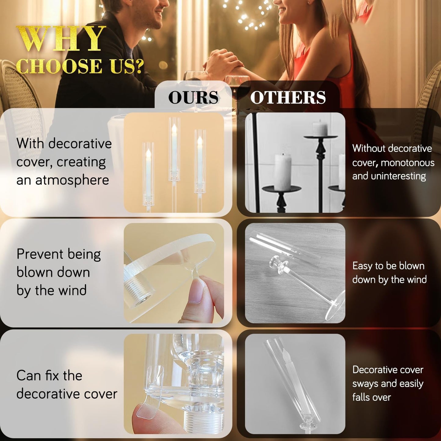 2/4PCS Candle Holder - Candelabra, 3/5 Arms Clear Candelabra Centerpieces for Wedding, Acrylic Candle Holder, Taper Candlesticks Candle Holders, with Acrylic Shade(3 Arm)