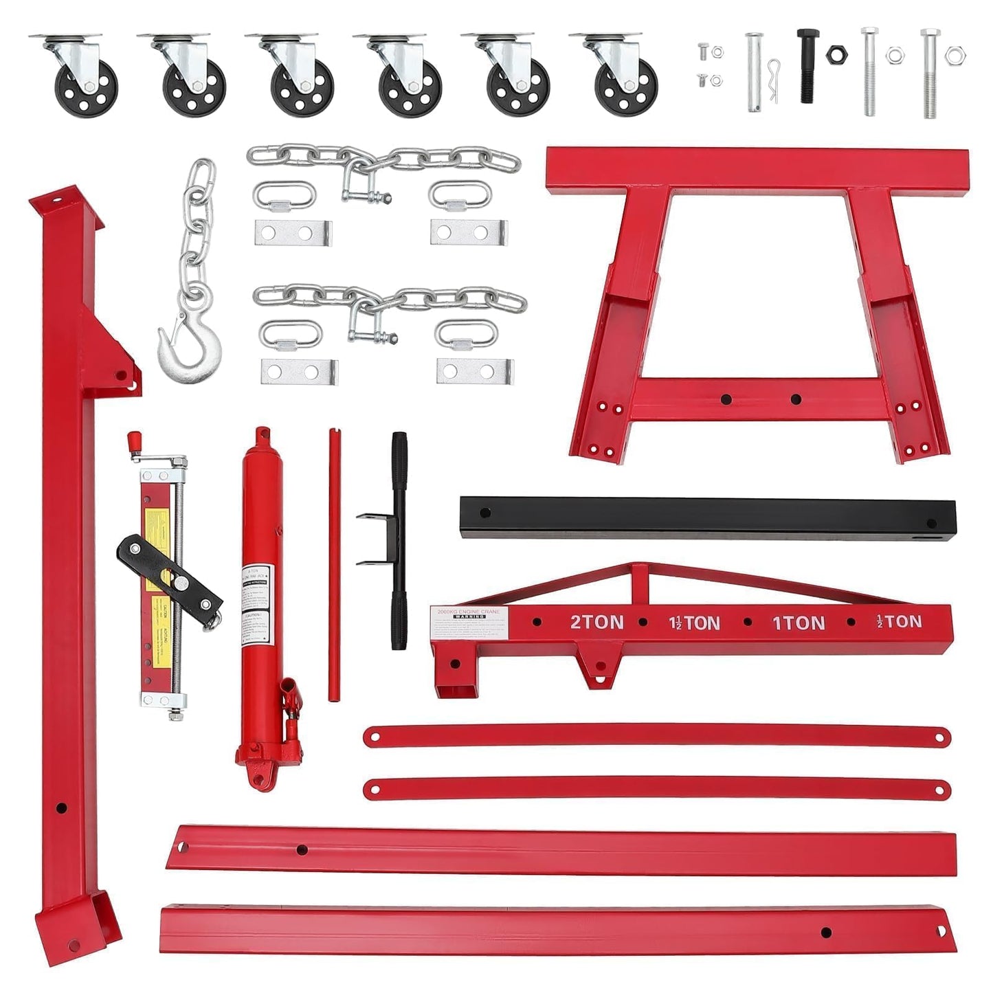 2 Ton Folding Hydraulic Engine Hoist Cherry Picker, 4400 Lbs Capacity, Adjustable Telescoping Boom, Heavy Duty Shop Crane with Load Leveler & 6 Swivel Wheels, for Garage Workshop Warehouse Automotive